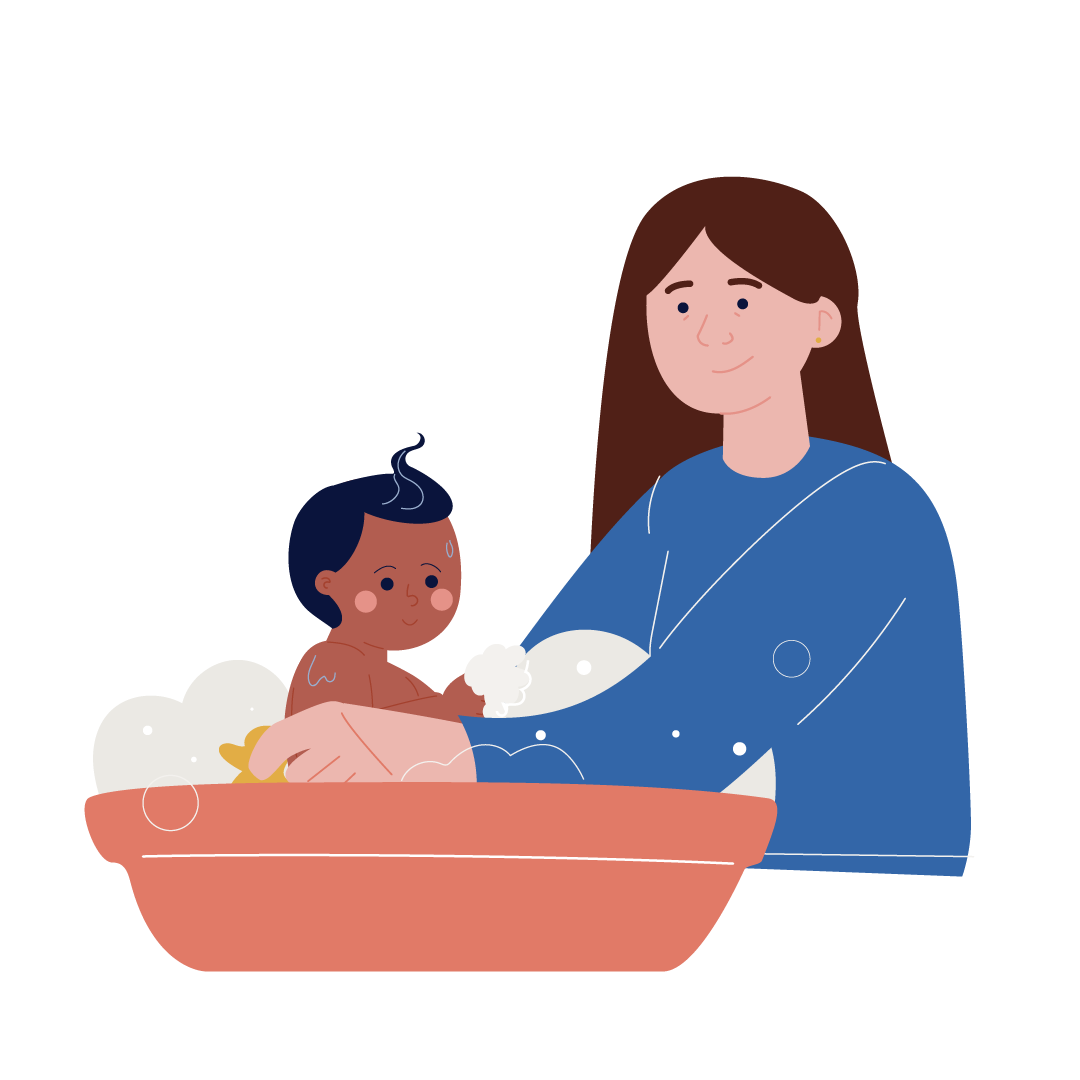 illustratie mama met kindje in bad